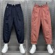 2025 summer thin quick-drying sweatpants for men Korean style loose straight nine-point pussy solid color harem pants
