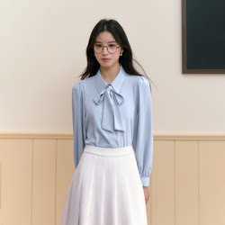 Miss Burde's Outfit for the Postgraduate Entrance Exam: Blue Long-Sleeved Shirt Top for Women, Summer Workplace Teacher Speech Shirt