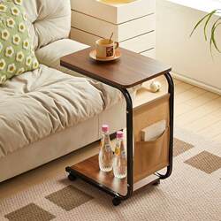 Side Table, Small Coffee Table, Movable Living Room Sofa Side Table, Corner Table with Wheels, Mini Tea Table, Simple Bedroom Bedside Table