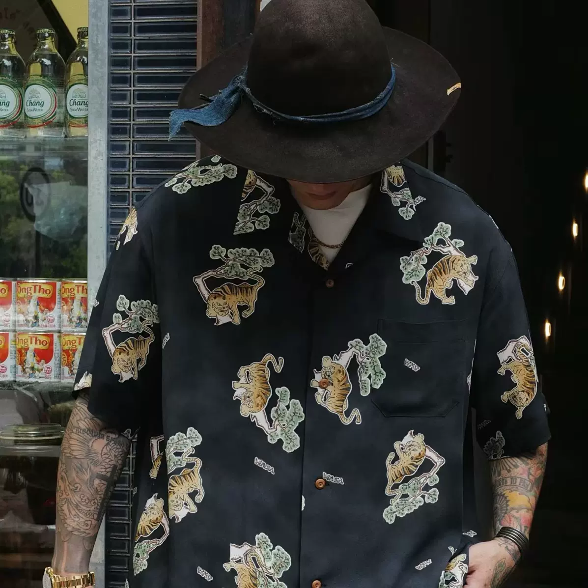 VISVIM FIL COPE TORA SILK アロハシャツ 黒 老虎柄 VISVIM COPA TORA SILK丝质老虎印花短袖衬衫24SS