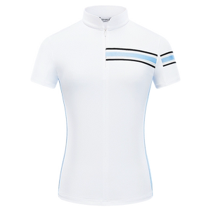 
Golf clothing Women's short-sleeved T-shirt Zipper Standing Collar Elastic Slim Contrast Color Casual Sports Top Basketball Suit