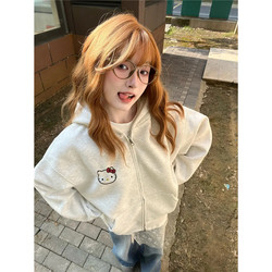 Kitty Cat Hooded Sweatshirt for Women, Spring and Autumn Thin Style, 2025 New Model, Student Loose Casual Style Cardigan Jacket Top