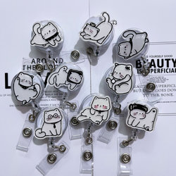 Cute Cat Nurse Badge Card Holder Lanyard Retractable Easy-Pull Buckle Doctor Work Id Card Protective Case Retractable Buckle