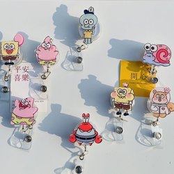 Cute Sponge Cartoon Nurse Badge Retractable Hook Id Easy-Pull Buckle Access Control Lanyard Work Badge Clip