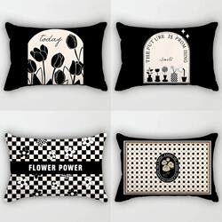 Milk Tea Color Ins-Style Pillow, Nordic Light Luxury Black and White Cushion, Modern Minimalist Pillow, Bed Headrest, Rectangular, Ultra-Soft