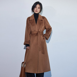 
Mrs. Yuerong Shexiang lace-up pure cashmere coat for women mid-length 100% cashmere woolen jacket for women autumn and winter