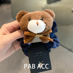 Korean Cute Plush Bow-Tie Teddy Bear Hair Tie Cartoon Doll Contrasting Denim Blue Letter Hair Band Rubber Band