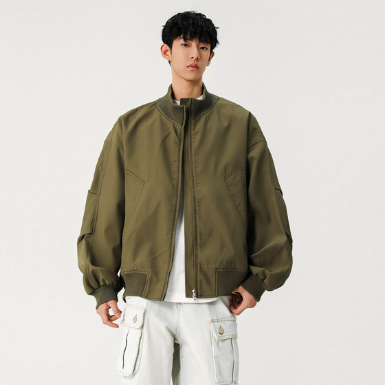 
SHAPOES spring and autumn boys' American stand-up collar flight jacket men's trendy brand loose casual baseball uniform