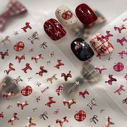 2026 Year of the Horse Nail Art Stickers 3D Embossed New Year Red Vintage Fabric Pattern Pony Girl DIY Nail Decoration