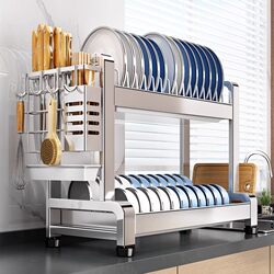 Jumeishi Stainless Steel Dish Rack, Draining Bowl Rack, Household Dish and Plate Storage Rack, Kitchen Storage Rack, Cupboard