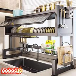 Jumeishi Kitchen Sink Storage Rack Countertop Dishwashing Sink Dustproof Cupboard Storage Tableware Storage Draining Rack