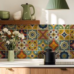 Sonnet |   Spanish Retro Colorful Tile Stickers Kitchen Wall Imitation Tile Wall Stickers Dopamine Decoration