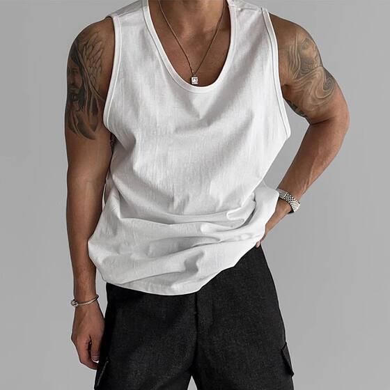 
American casual large size 300*0.5kg heavy cotton vest for men's new summer style loose waistcoat fitness old man shirt