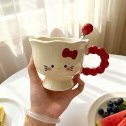 Cute K-Cat Cartoon Ceramic Mug for Campus and Home Use, High Aesthetic Value, Birthday Gift, Souvenir for Girls