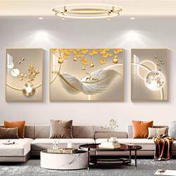 Light Luxury Feather Sofa Background Wall Decorative Painting with Good Meaning, New Triptych Modern Minimalist Living Room Hanging Painting