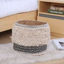 Hand-woven tassel storage basket imported from India, jute fabric storage basket, high-end villa homestay soft furnishings