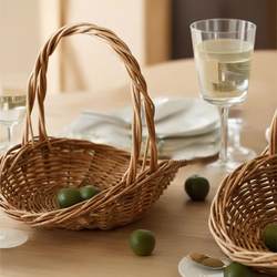 Flower Basket, Straw Woven, Rattan Woven, Hand-Woven Flower Arrangement Basket, Hand-Held Storage Basket, Bamboo Woven Fruit Picking Basket