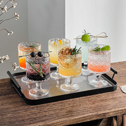 ins Retro Embossed Tall Glass Cup with High Aesthetic Appeal, Dessert Cup, High-End Juice, Coffee, Wine, and Water Cup