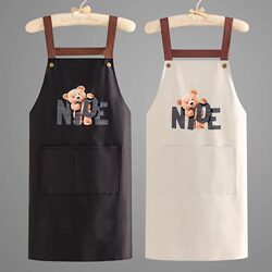 Waterproof and Oil-Proof Household Kitchen Apron with Straps, Fashionable Korean Style Adult Cooking and Work Apron, Stain-Resistant Workwear Apron