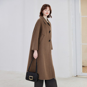 
2025 winter style lapel horn button mid-length woolen coat temperament wool double-sided woolen coat for women