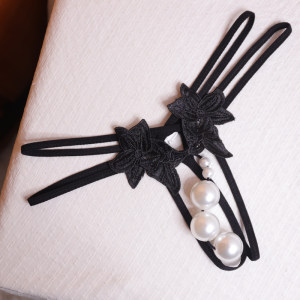 Large grain pearl thong women's underwear 2025 new style bed sex t-trousers lace perspective sexy underwear