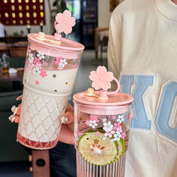 Women's High-Quality Water Cup, Large-Capacity Office Personal Drinking Cup, Glass Cup, Straw Cup, High Temperature Resistant