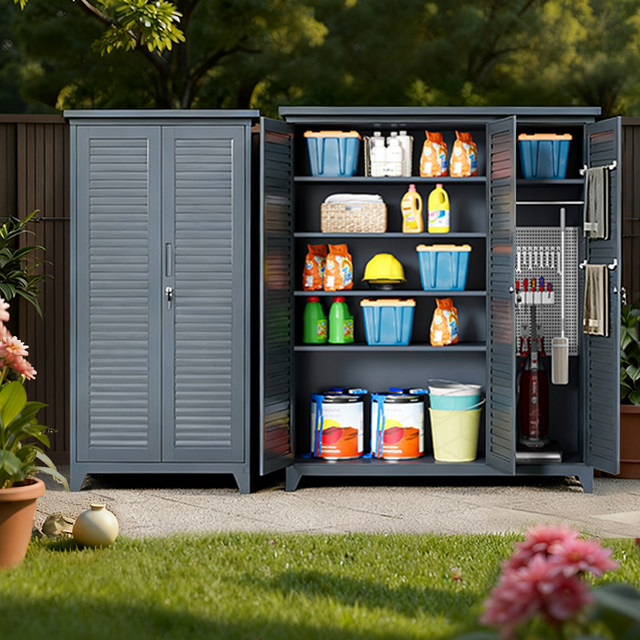 Steel garden storage cabinet, new multi-functional storage cabinet, waterproof and sun-proof gardening tool cabinet, open-air cabinet with canopy