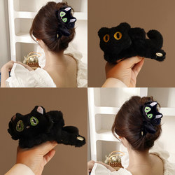2025 New Cute Little Black Cat Hair Clip for Women, Autumn and Winter Plush Claw Clip, Cartoon Clip, Shark Clip, Hair Accessory