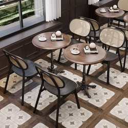 American retro cafe solid wood table and chair combination milk tea shop western restaurant dessert shop baking rattan chair commercial