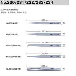Anix 230-5S plastic insulated tweezers, non-magnetic flat round tip elbow clamping tweezers, high temperature resistant tweezers