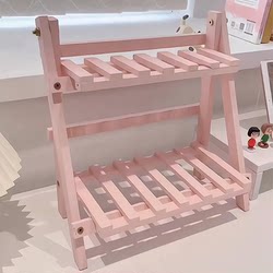 Pink Wooden Desktop Storage Rack ins Stylish and Beautiful Portable Foldable Storage Rack Multi-Layer Decorative Ornament
