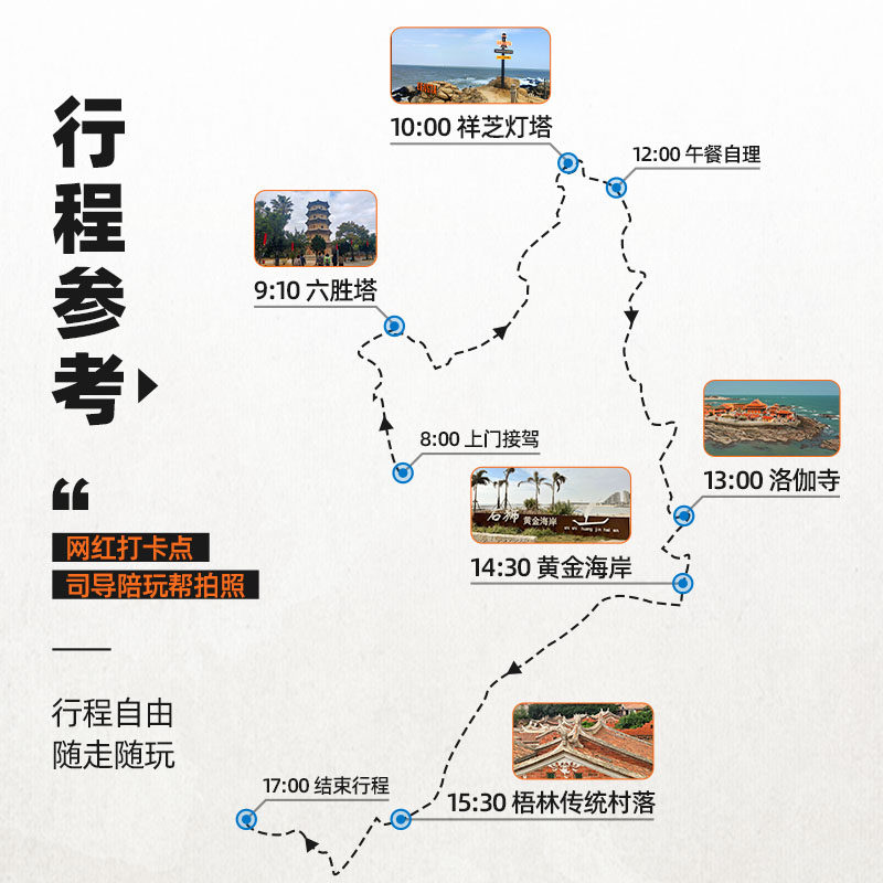 泉州六胜塔+祥芝码头+洛伽寺+石狮黄金海岸+梧林古村落一日游