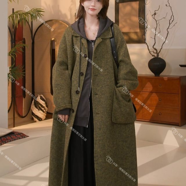24015 European version three-dimensional 3D large pocket cloak wool coat long custom versatile fashion long coat for women
