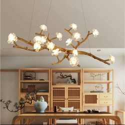 New Chinese style chandelier Nordic creative living room restaurant teahouse Zen farm retro chandelier branch plum blossom lamps