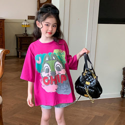 Girls' Short-Sleeved T-Shirt 2025 New Pure Cotton T-Shirt Kidsren's Summer Clothing Fashionable Kidsren's Clothing Tops Girls' Summer Clothes