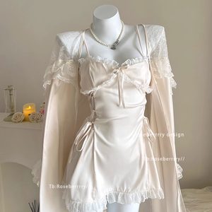 Roseberrrry Milk Er Vortex French -style chest pad sweet nightdress pure desire palace wind -back lace night night
