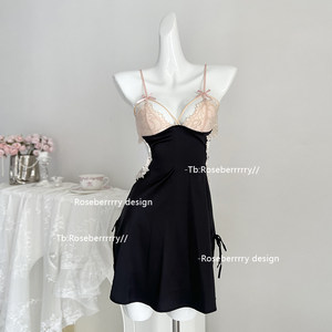 
Roseberry Guren's Heart Strings Lace Sexy Ice Silk Private Pajamas Beautiful French Thin Slim Night Dress