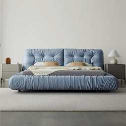 Milano Italian minimalist cloud bed frosted velvet soft bed simple fabric villa master bedroom large bed storage double