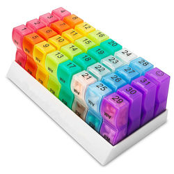 Colorful Plastic Pill Box for One Month, 30-31 Days, Family Independent Pill Storage Box, Morning and Evening Use