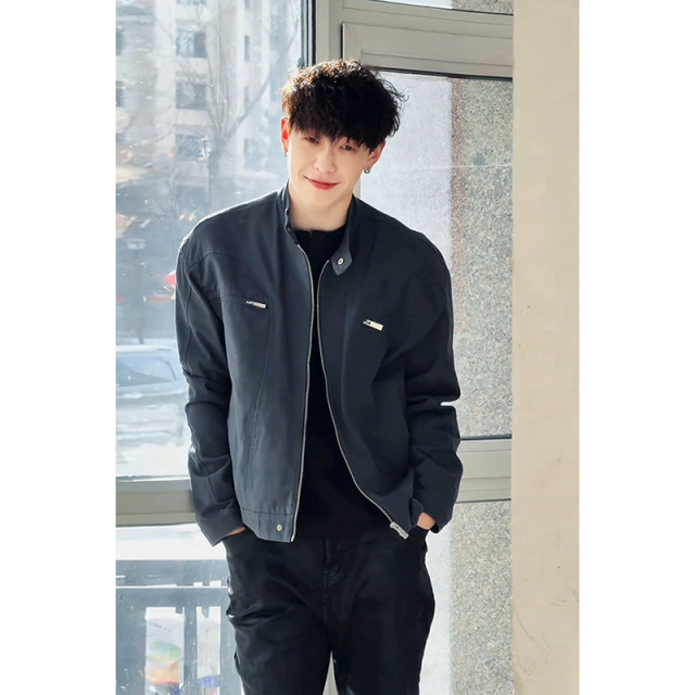 American cleanfit Harrington jacket men's spring and autumn Detroit denim jacket short retro washed motorcycle jacket
