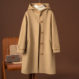 
2025 autumn and winter new double-sided cashmere coat for women mid-length over-knee hooded high-end solid color wool wool jacket