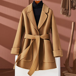 Off-season Hepburn style double-sided cashmere coat for women Korean mid-length suit collar loose small wool wool jacket