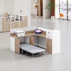 Office Desk and Chair Set with Bed for Lunch Break, Staff Desk with Rest Bed, Partitioned Workstation, Office Desk with Folding Feature