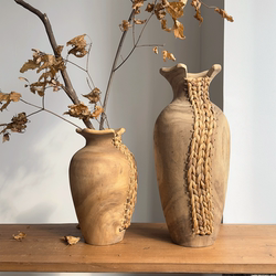 Medieval-Style Wicker Woven Large Solid Wood Vase for Living Room Flower Arrangement, Hotel Model Room, Guesthouse, Restaurant Flower Vessel Decoration