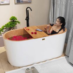 Muzhirun Japanese-Style Wooden Bathtub Bathtub Adult Home Famous Hotel Club Oval Bathtub Thickeneded