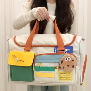 
Contrasting color leisure sports gym bag for women with large capacity travel handheld crossbody luggage bag short-distance travel bag