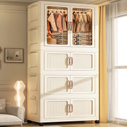 Plastic Household Large Adult Wardrobe Hanging Clothes Double-Door Folding Storage Cabinet No Installation Required Children's Clothes Storage Cabinet