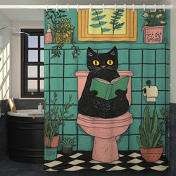 Cartoon Cat Shower Curtain Partition Curtain Waterproof High-End Curtain Bathroom No-Drill Toilet Door Curtain Set