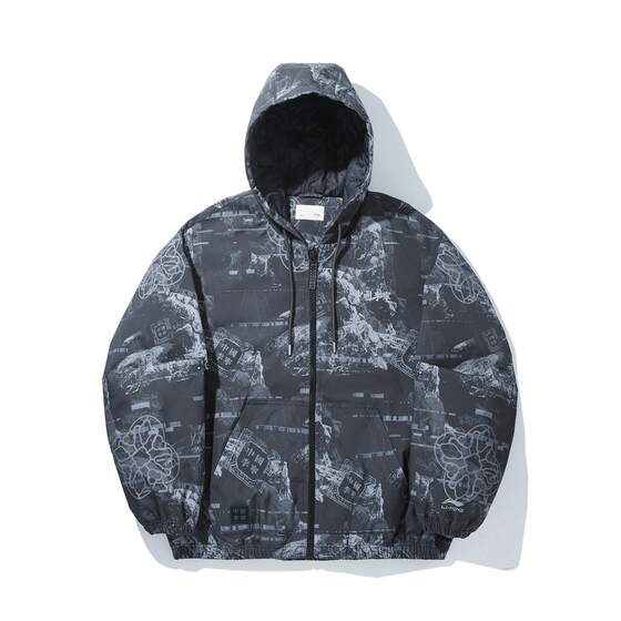 
Li Ning Genuine 2025 New Men's Printed Leisure Sports Training Warm Zipper Hooded Cotton Clothes AJMV195