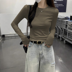 Threaded Base Shirt for Women, Autumn Inner Wear That Can Be Worn Outside, High-End Feel, Regular Shoulder T-Shirt, Thin Long-Sleeve Early Autumn Chic Top